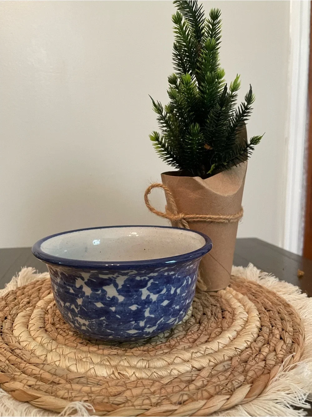 Vintage Blue and White Speckle Ceramic Bowl
